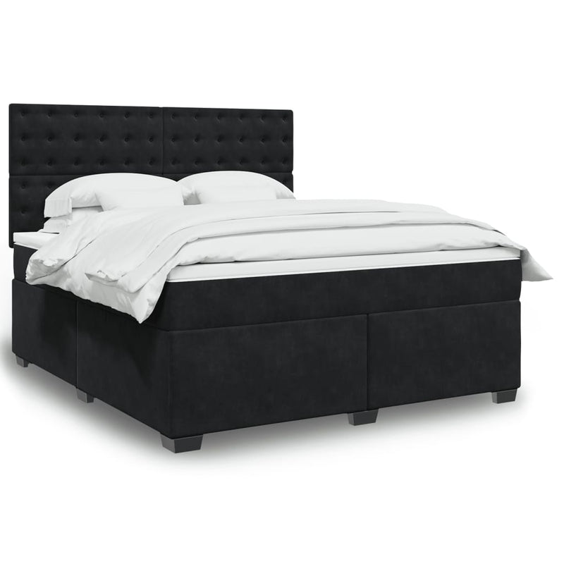 Pat box spring cu saltea, negru, 180x200 cm, catifea