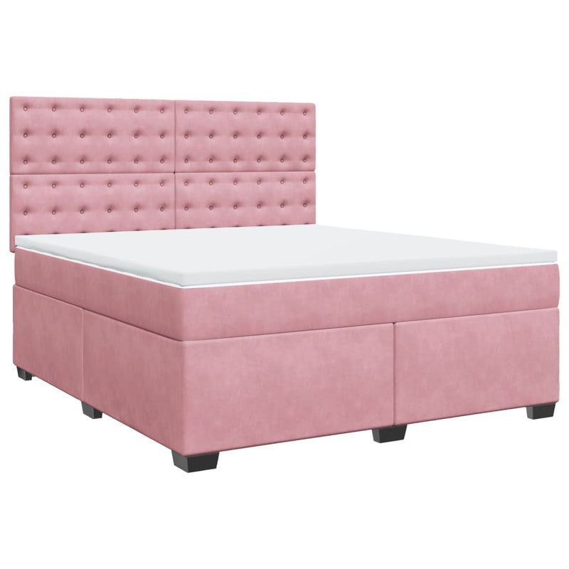 Pat box spring cu saltea, roz, 180x200 cm, catifea