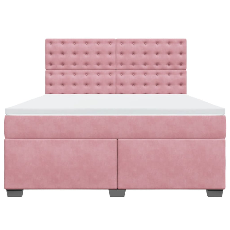 Pat box spring cu saltea, roz, 180x200 cm, catifea