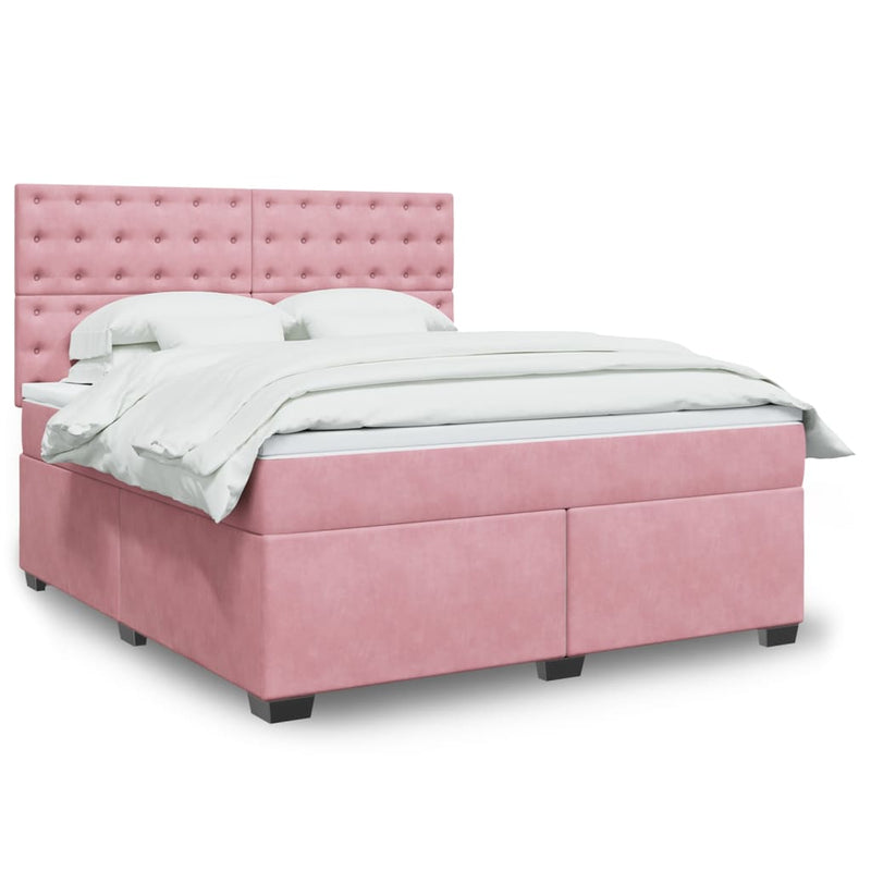 Pat box spring cu saltea, roz, 180x200 cm, catifea