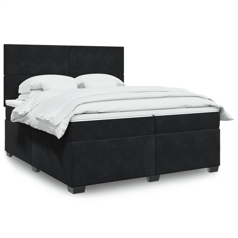Pat box spring cu saltea, negru, 200x200 cm, catifea