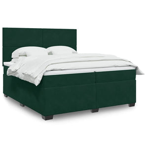 Pat box spring cu saltea, verde închis, 200x200 cm, catifea