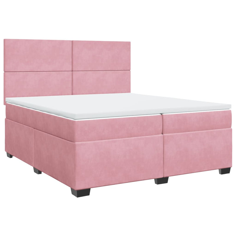 Pat box spring cu saltea, roz, 200x200 cm, catifea