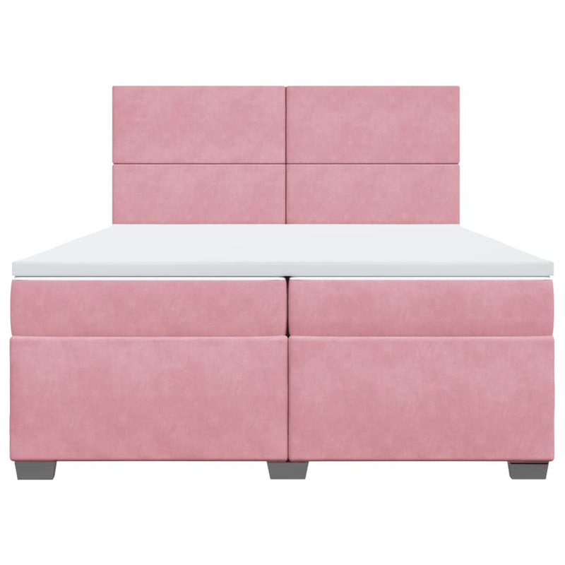 Pat box spring cu saltea, roz, 200x200 cm, catifea