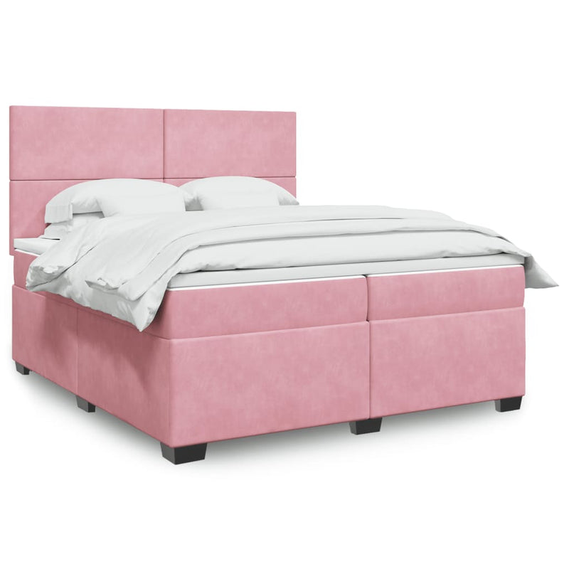 Pat box spring cu saltea, roz, 200x200 cm, catifea