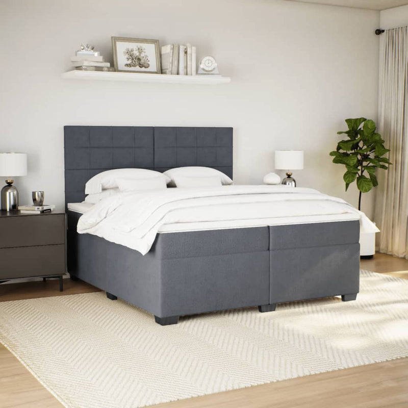Pat box spring cu saltea, gri închis, 200x200 cm, catifea