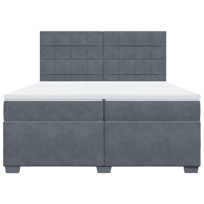 Pat box spring cu saltea, gri închis, 200x200 cm, catifea