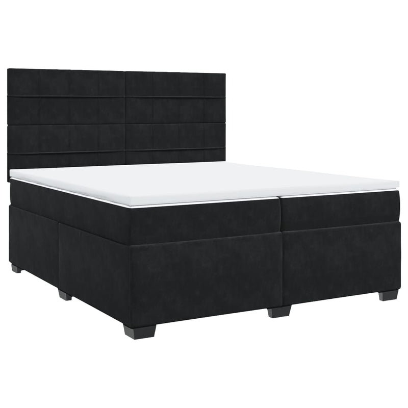 Pat box spring cu saltea, negru, 200x200 cm, catifea