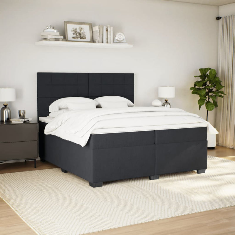 Pat box spring cu saltea, negru, 200x200 cm, catifea