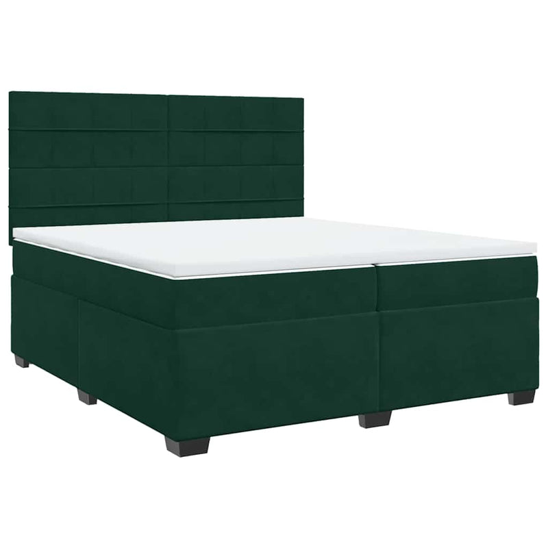 Pat box spring cu saltea, verde închis, 200x200 cm, catifea