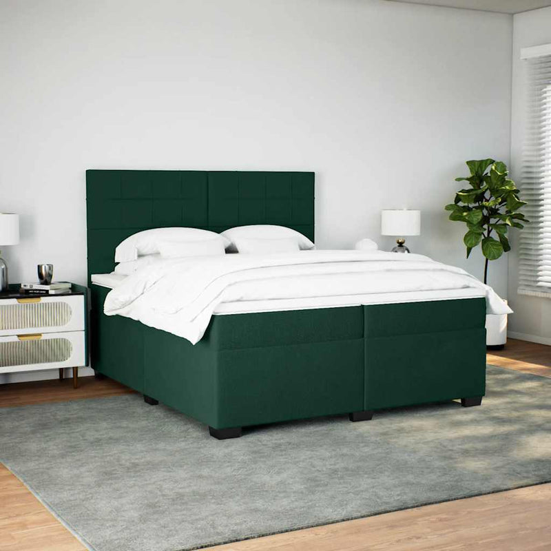 Pat box spring cu saltea, verde închis, 200x200 cm, catifea