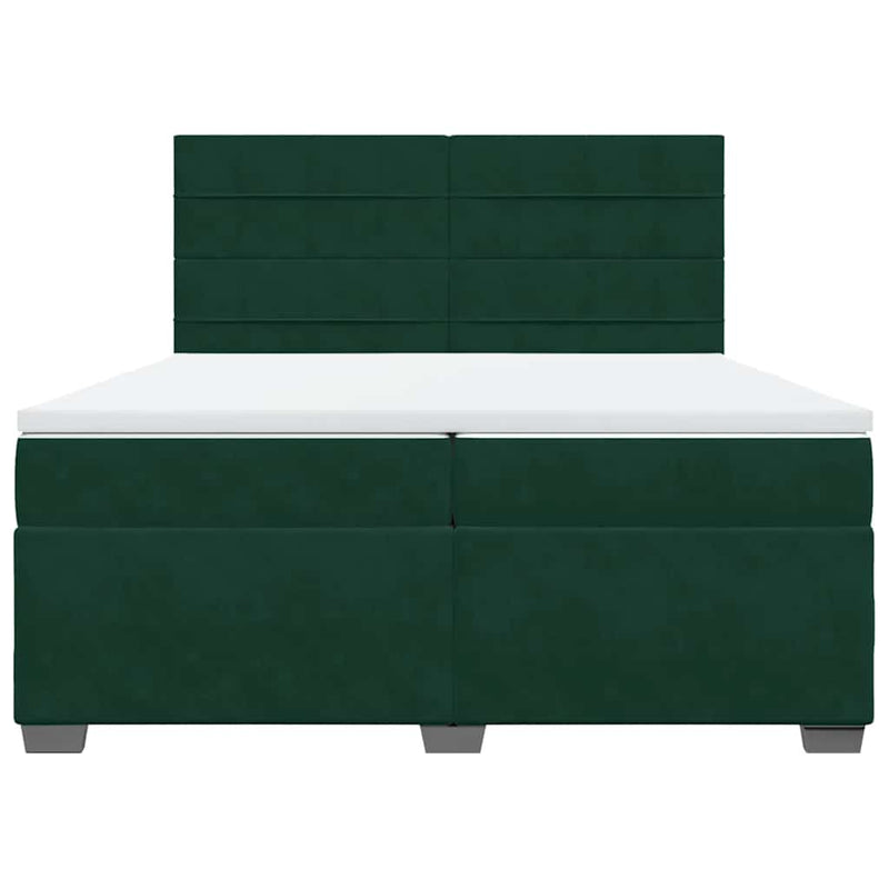 Pat box spring cu saltea, verde închis, 200x200 cm, catifea