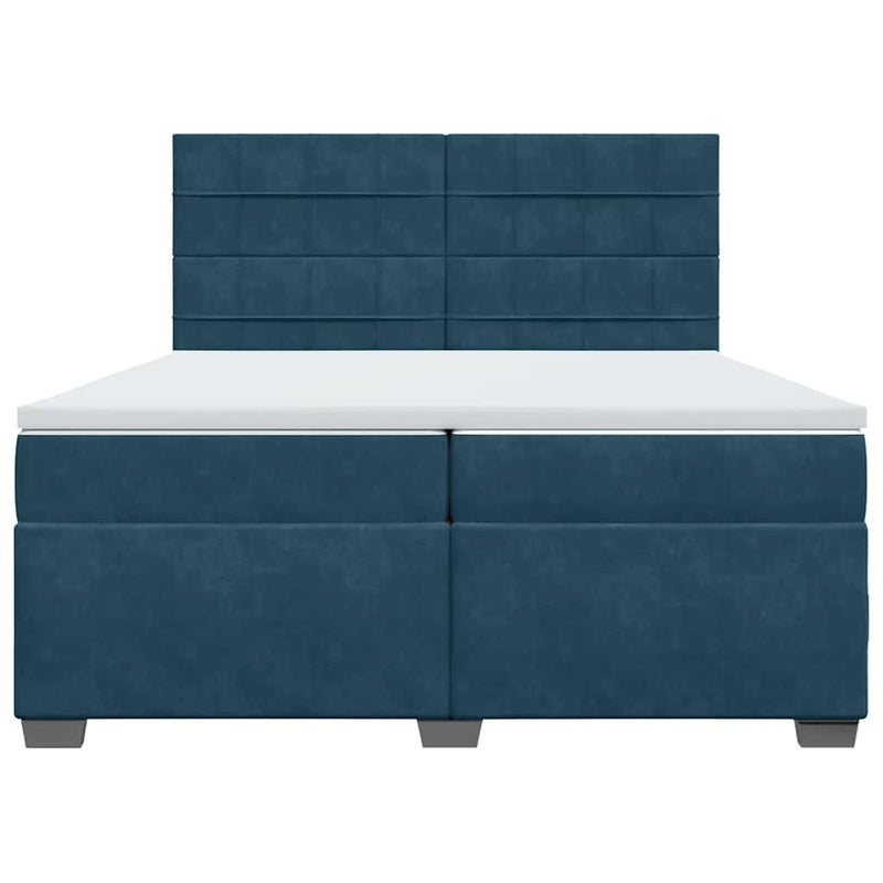 Pat box spring cu saltea, albastru, 200x200 cm, catifea