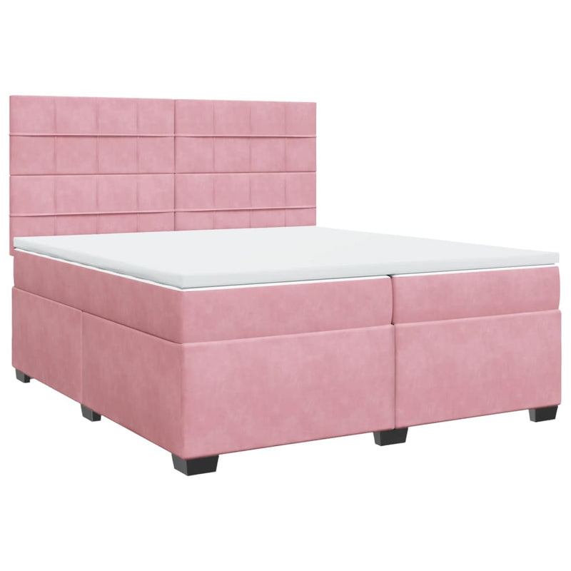 Pat box spring cu saltea, roz, 200x200 cm, catifea