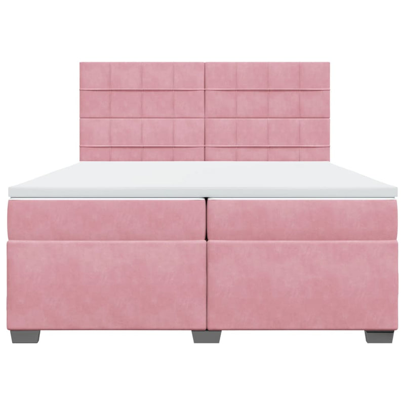 Pat box spring cu saltea, roz, 200x200 cm, catifea