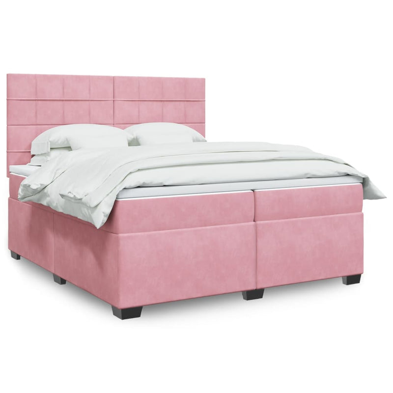 Pat box spring cu saltea, roz, 200x200 cm, catifea