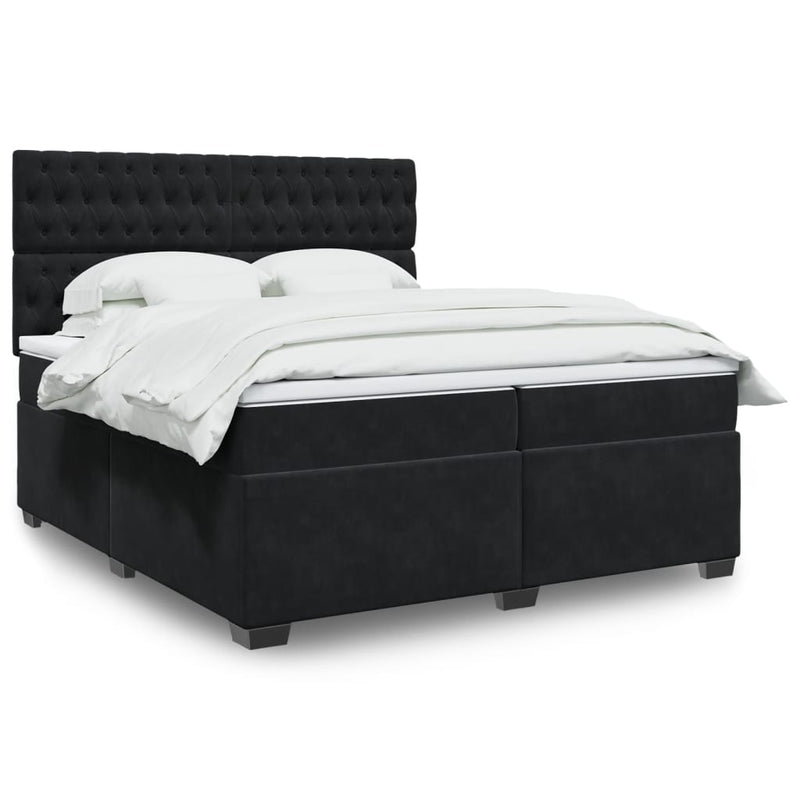 Pat box spring cu saltea, negru, 200x200 cm, catifea
