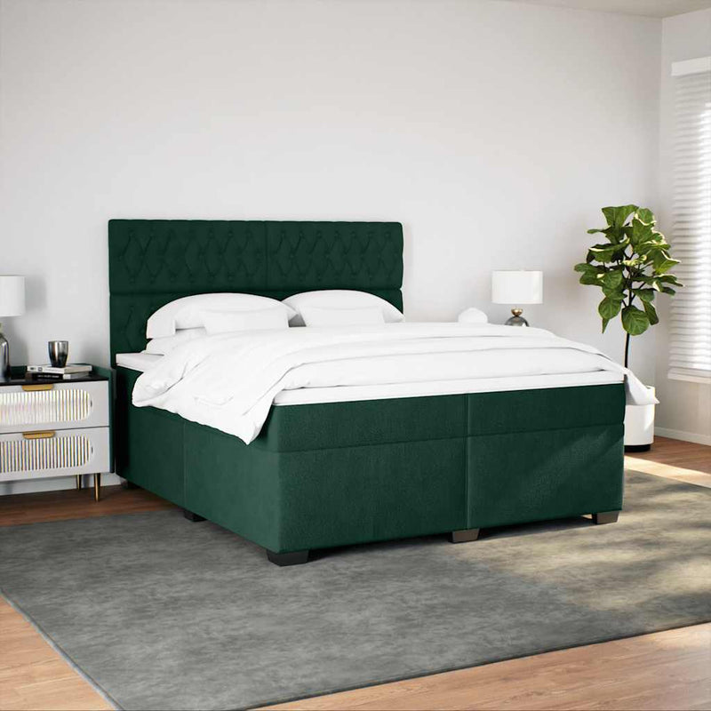 Pat box spring cu saltea, verde închis, 200x200 cm, catifea