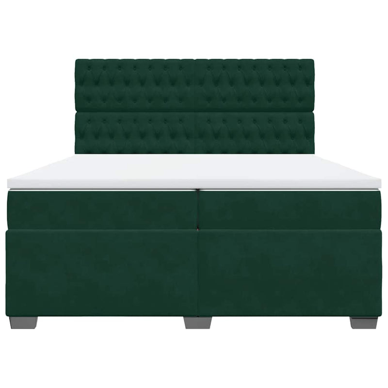 Pat box spring cu saltea, verde închis, 200x200 cm, catifea