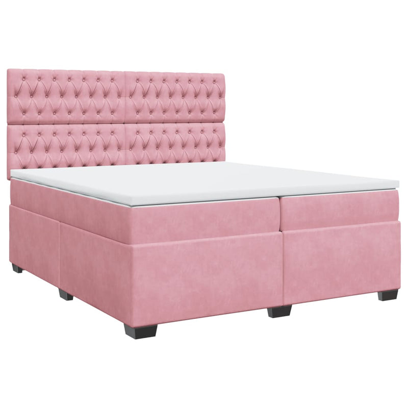 Pat box spring cu saltea, roz, 200x200 cm, catifea