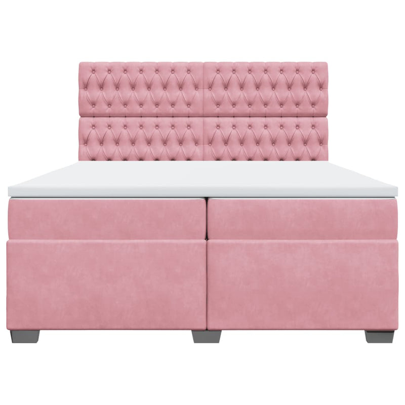 Pat box spring cu saltea, roz, 200x200 cm, catifea