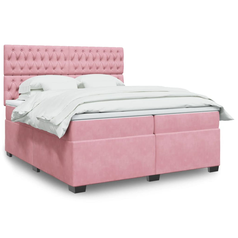 Pat box spring cu saltea, roz, 200x200 cm, catifea