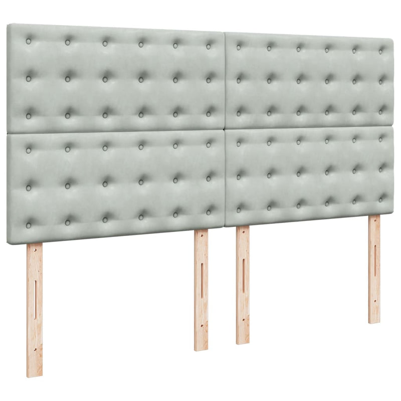 Pat box spring cu saltea, gri deschis, 200x200 cm, catifea