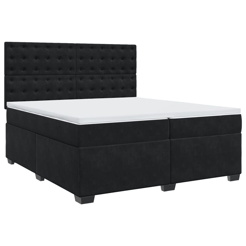 Pat box spring cu saltea, negru, 200x200 cm, catifea