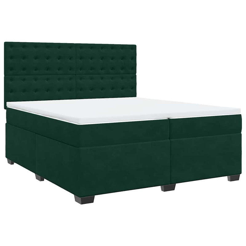 Pat box spring cu saltea, verde închis, 200x200 cm, catifea