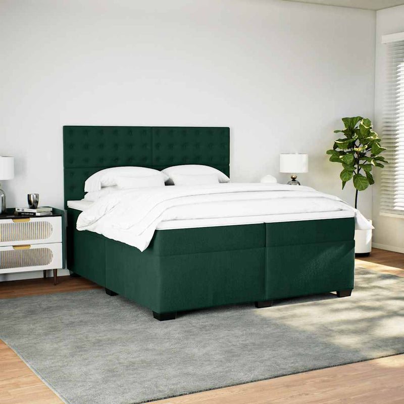 Pat box spring cu saltea, verde închis, 200x200 cm, catifea