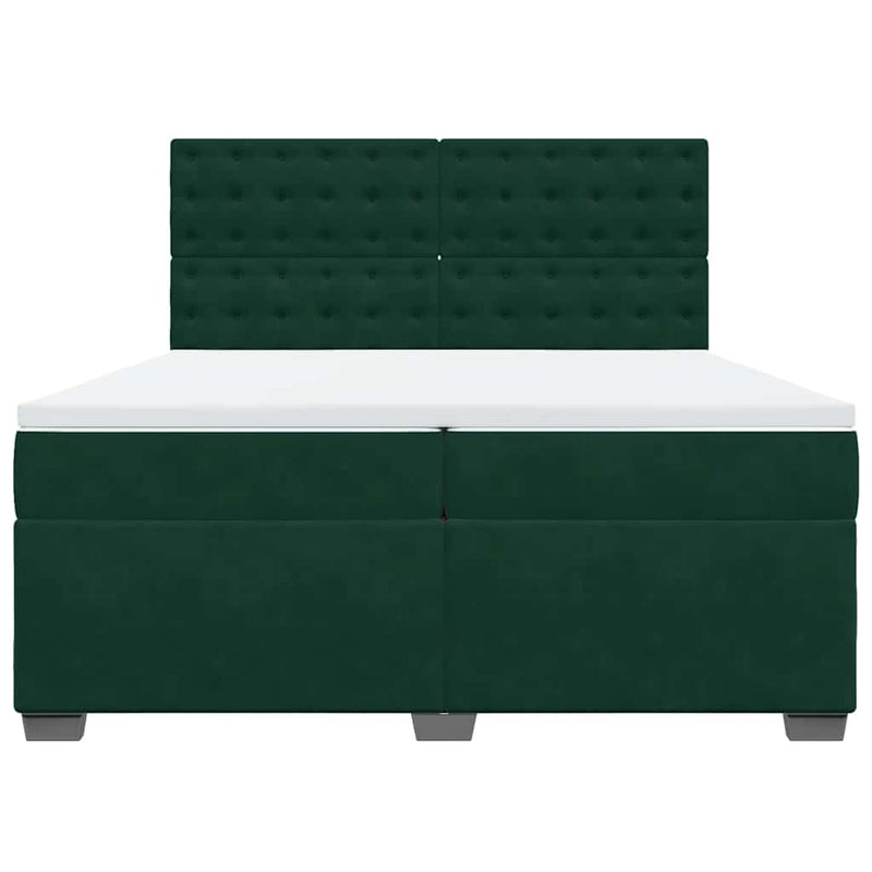 Pat box spring cu saltea, verde închis, 200x200 cm, catifea