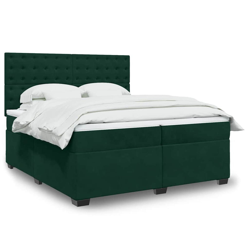 Pat box spring cu saltea, verde închis, 200x200 cm, catifea
