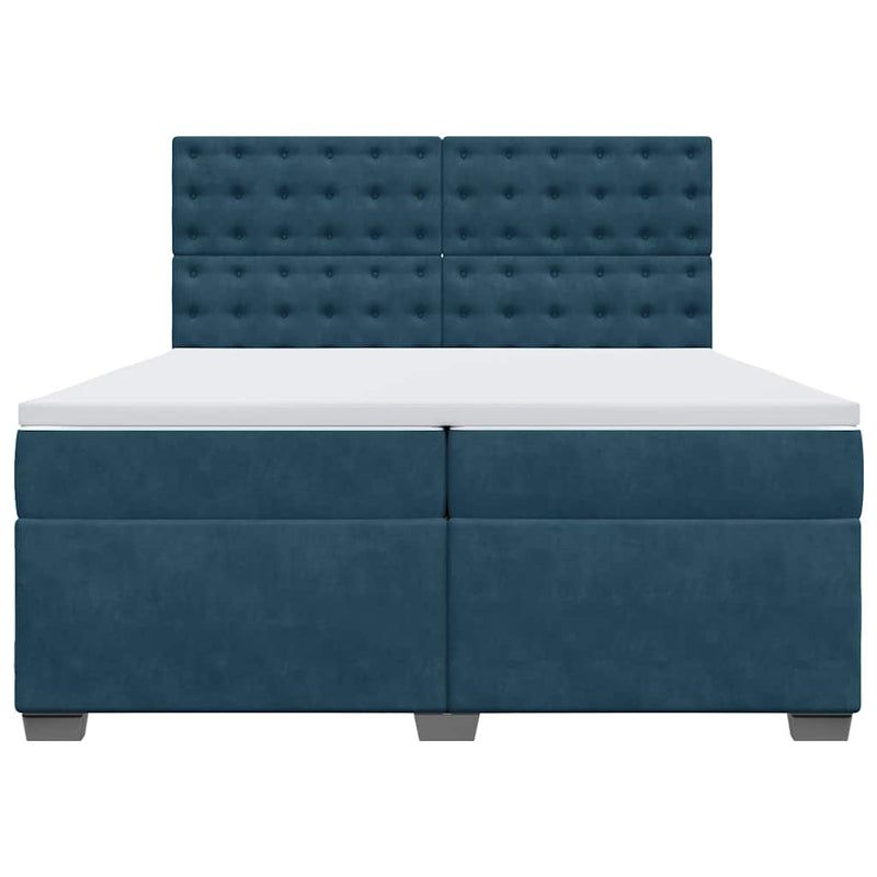 Pat box spring cu saltea, albastru, 200x200 cm, catifea