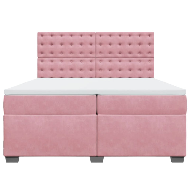 Pat box spring cu saltea, roz, 200x200 cm, catifea