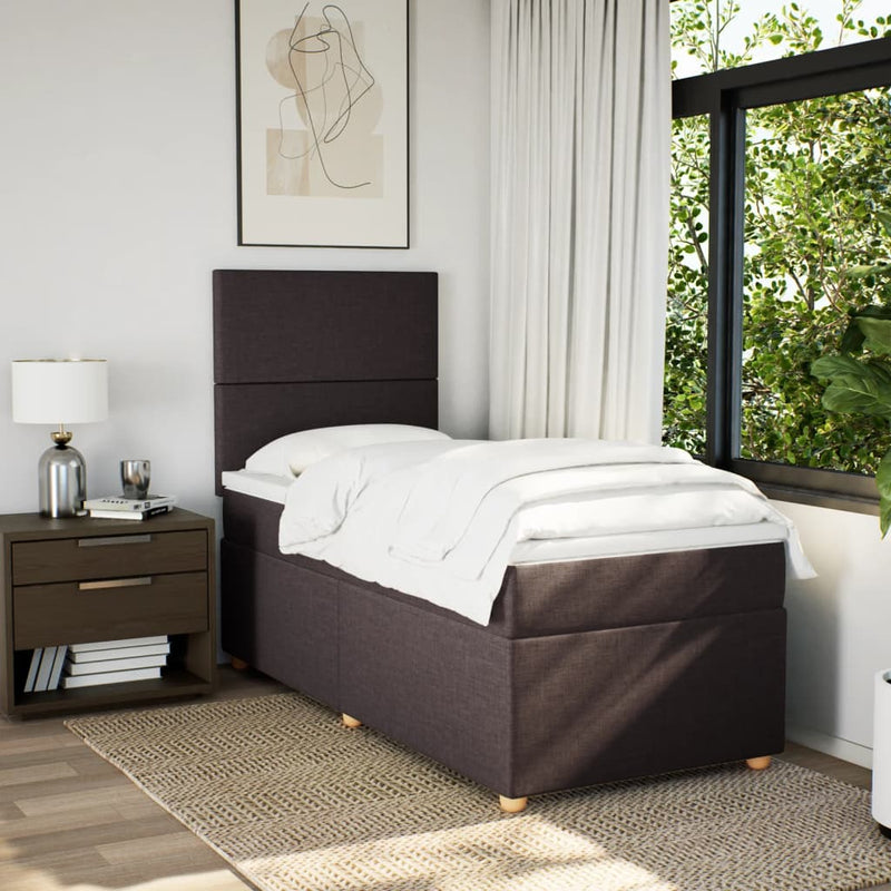 Pat box spring cu saltea, maro închis, 80x200 cm, textil