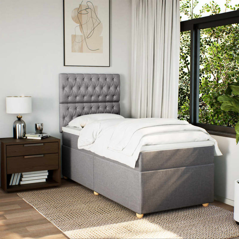 Pat box spring cu saltea, gri taupe, 80x200 cm, textil