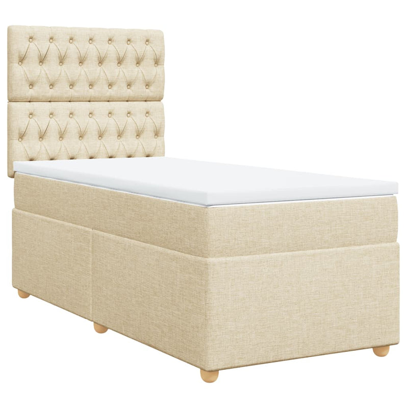 Pat box spring cu saltea, crem, 80x200 cm, textil
