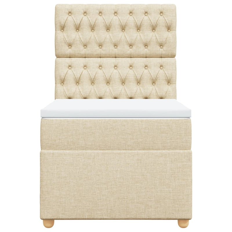 Pat box spring cu saltea, crem, 80x200 cm, textil