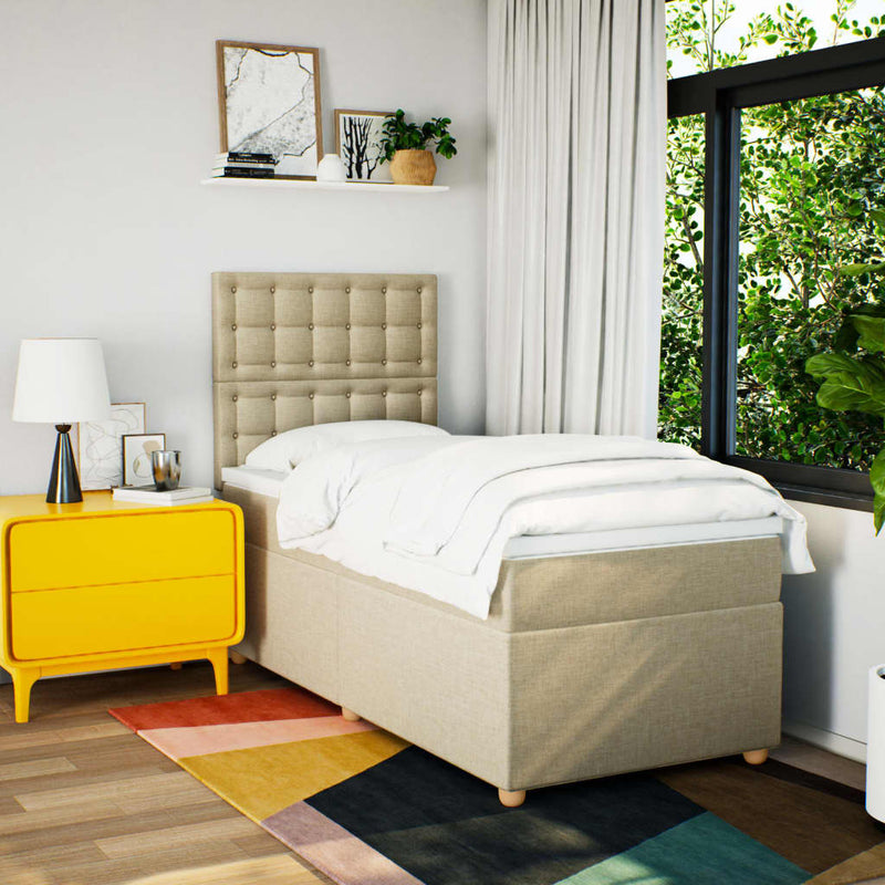 Pat box spring cu saltea, crem, 80x200 cm, textil