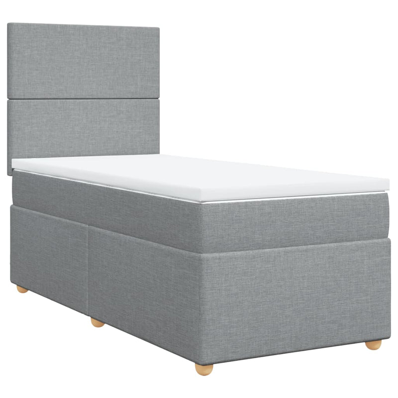 Pat box spring cu saltea, gri deschis, 90x190 cm, textil