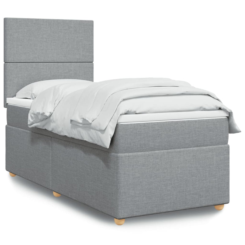 Pat box spring cu saltea, gri deschis, 90x190 cm, textil