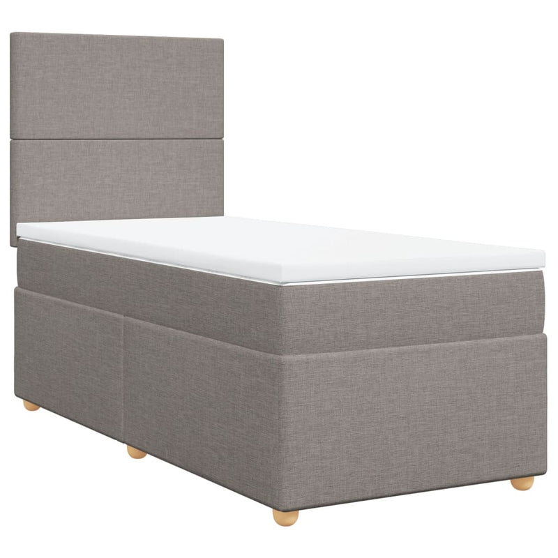 Pat box spring cu saltea, gri taupe, 90x190 cm, textil