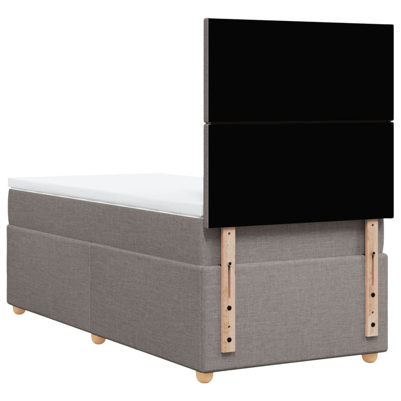 Pat box spring cu saltea, gri taupe, 90x190 cm, textil
