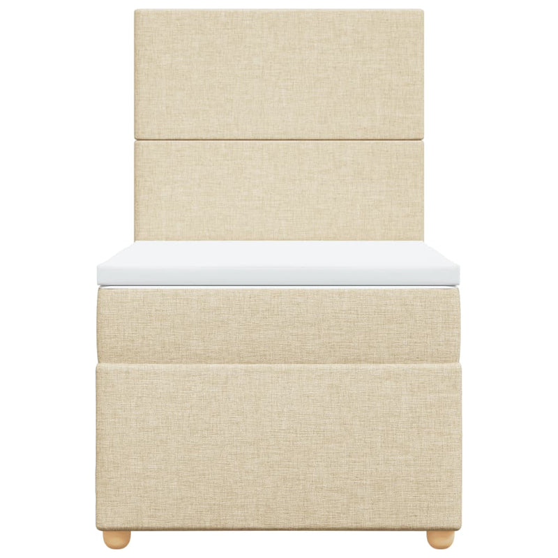 Pat box spring cu saltea, crem, 90x190 cm, textil