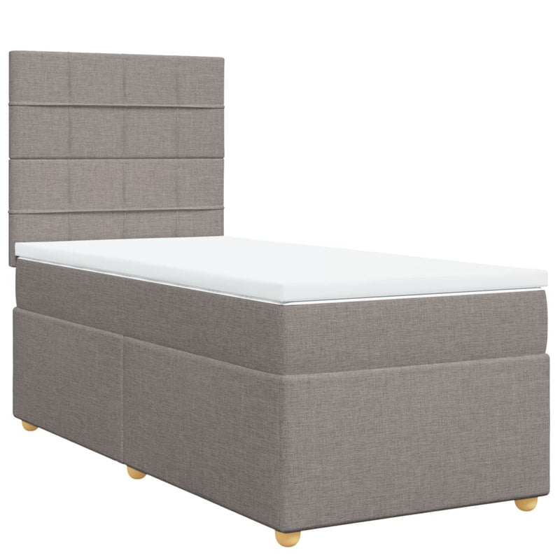 Pat box spring cu saltea, gri taupe, 90x190 cm, textil