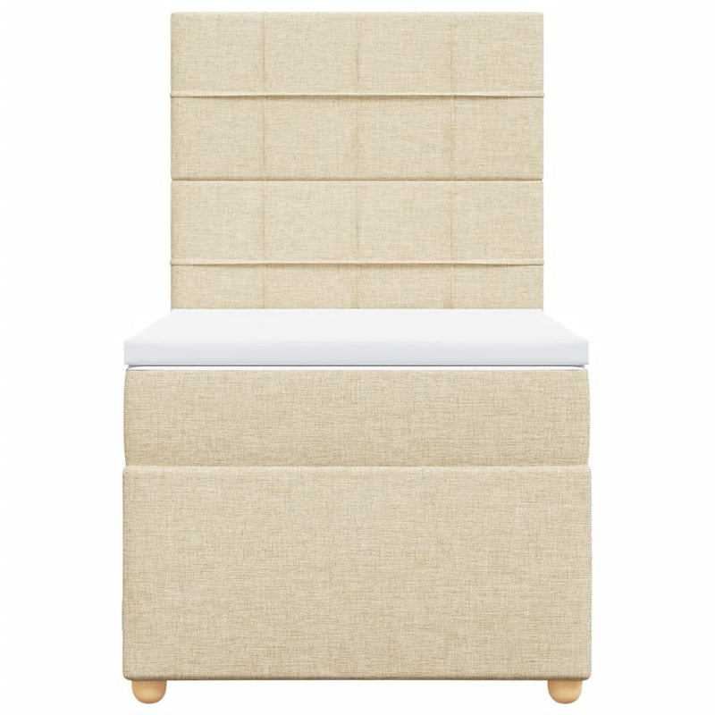 Pat box spring cu saltea, crem, 90x190 cm, textil