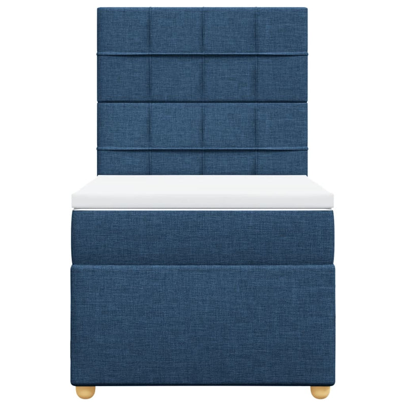 Pat box spring cu saltea, albastru, 90x190 cm, textil