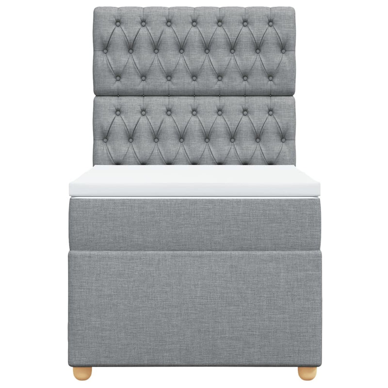 Pat box spring cu saltea, gri deschis, 90x190 cm, textil