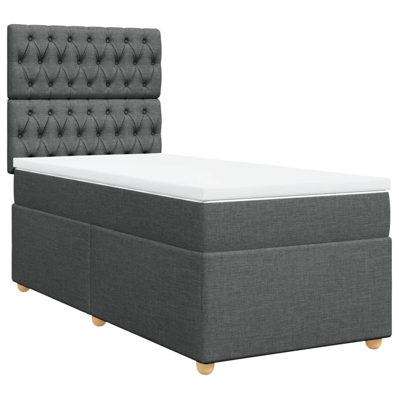 Pat box spring cu saltea, gri închis, 90x190 cm, textil