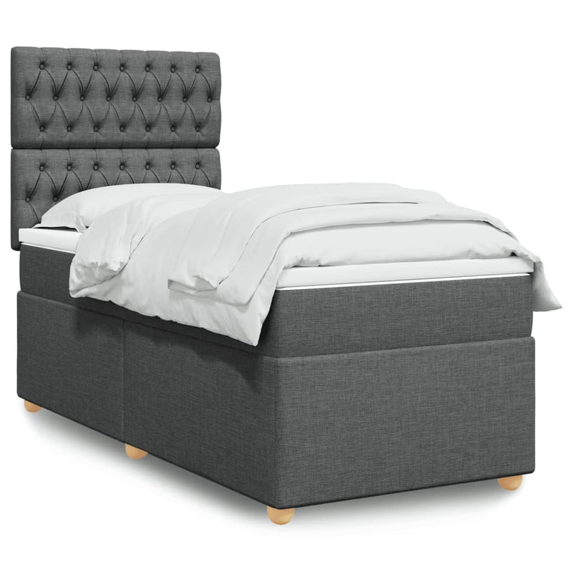 Pat box spring cu saltea, gri închis, 90x190 cm, textil